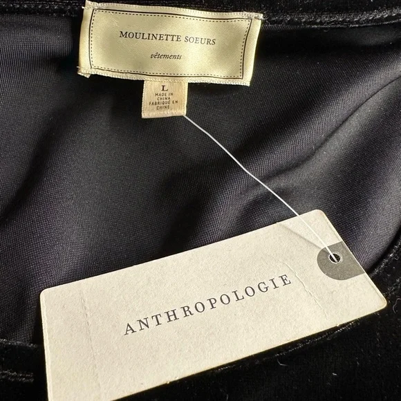 Anthropologie Black Stretch Velvet Top - Picture 2 of 7
